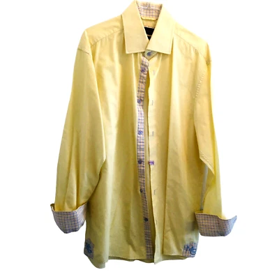 MARTIN GORDON Yellow Striped/Plaid Flip Cuff LONG SLEEVE SHIRT MENS SIZE XL - Image 1 of 4