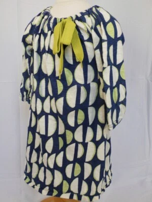 MORGAN & MILO Girls Blue Green & White Print Cotton Long Sleeve Ruby Dress Sz 5 - Image 1 of 4