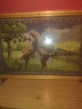 Very Large Playing Horses Tapestry Framed Under Glass. Unsigned: