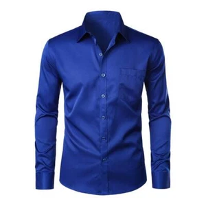 Men's Stylish Casual Business Slim Fit Long Sleeve Button Up Shirt with Pocket - Picture 1 of 14