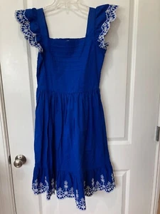 Women’s Gymboree Sz M Mommy And Me Blue Tiered Dress White Embroidered Trim - Picture 1 of 7