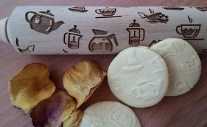 Wooden Rolling Pin Tea Coffee Design Pattern Laser Cut - Bild 1 von 1