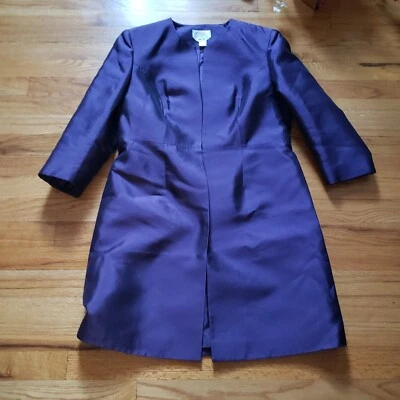 Talbots Crepe Topper Purple Silk Pants Suit Sz 8 Long Sleeve Jacket - Image 1 of 4
