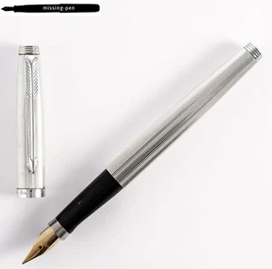 Parker 75 Cartridges Fountain Pen in Silver Plated Stripes with 14K M-nib - Picture 1 of 12