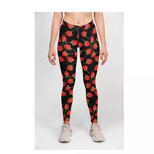 Women's Cute Strawberry Fruit Print Stretch Leggings Alternative Stretchy Fabric - Picture 1 of 3
