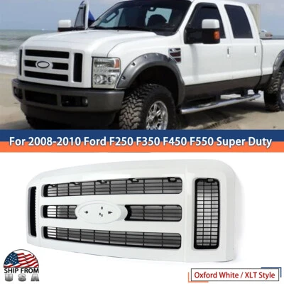 Fits 2008-2010 Ford F250/F350/F450 Oxford White Front Grille w/ Black Mesh Grill Foto 1 de 4