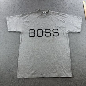 Vtg Boss T Shirt Men’s M Gray Embroidered Logo Spell Out USA Single Stitch Good - Picture 1 of 15