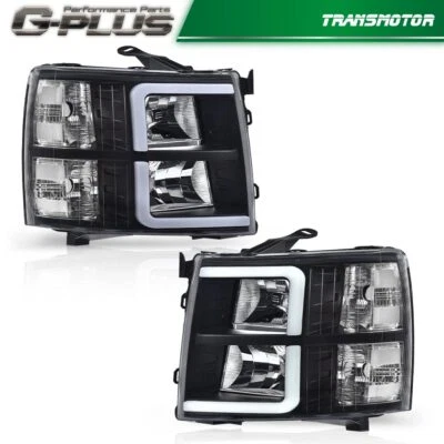 DRL LED Bar Tube Projector Headlights Fit For 07-13 Chevy Silverado 1500 2500 - Image 1 of 4