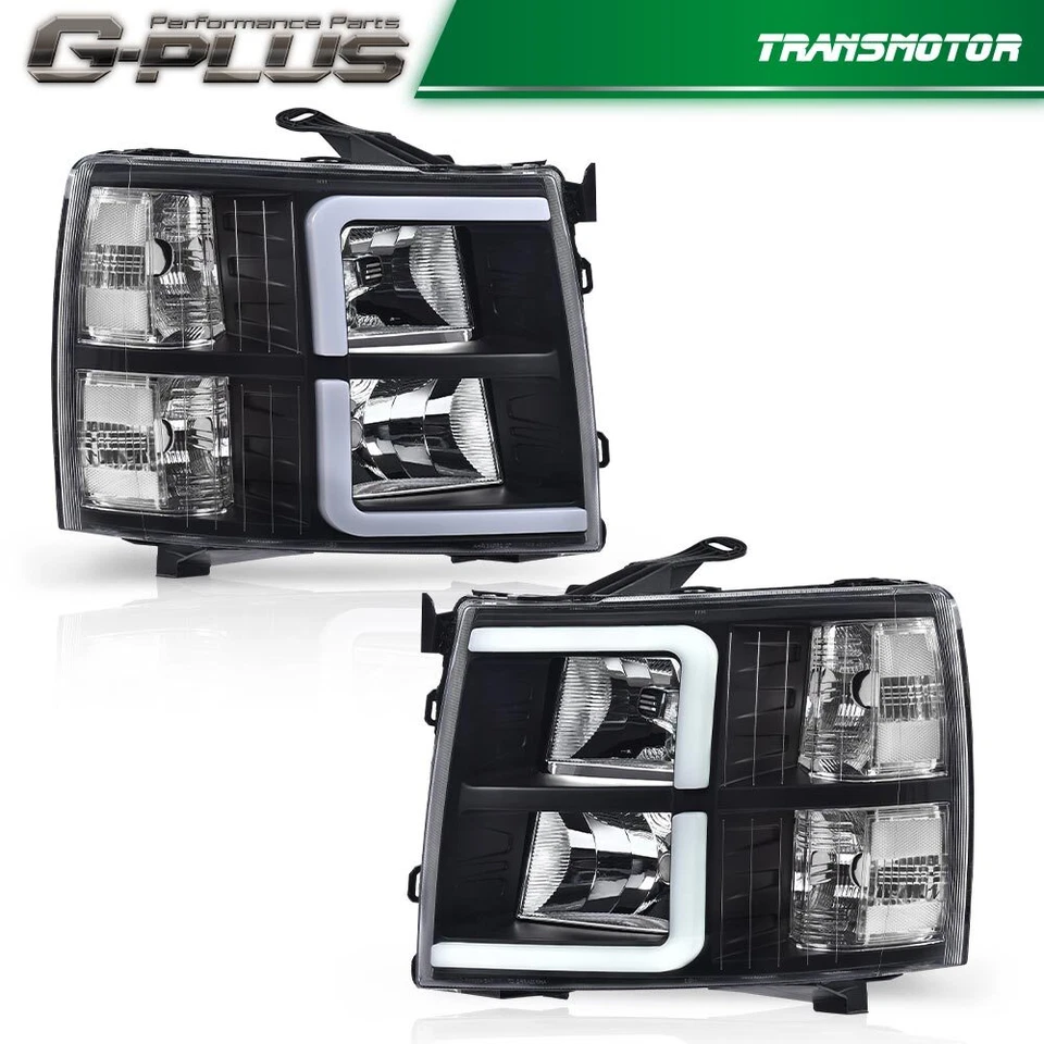 DRL LED Bar Tube Projector Headlights Fit For 07-13 Chevy Silverado 1500 2500 - Image 1 of 4