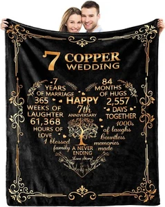 7th Wedding Anniversary Couple Gifts for Husband Wife Him Her 60"X 50" Flannel - Picture 1 of 7