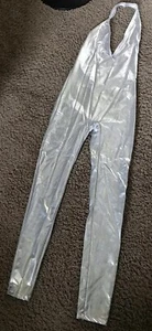 American Apparel SILVER METALLIC HALTER UNITARD One-Piece Psychedelic Cosplay S - Picture 1 of 5