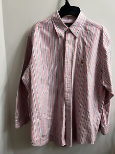  Polo Ralph Lauren Shirt Mens 16 32-33 Pink Yarmouth Striped Button Down
