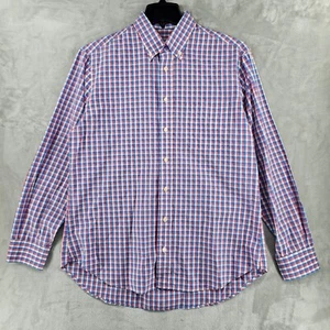 Gitman Bros USA MADE Dress Shirt Mens Size Large Red Blue Plaid Button Up - Picture 1 of 5