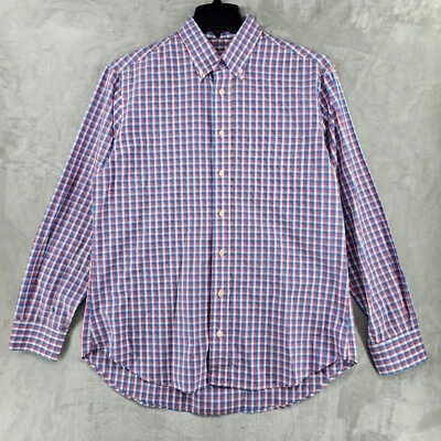 Gitman Bros USA MADE Dress Shirt Mens Size Large Red Blue Plaid Button Up - Image 1 of 4