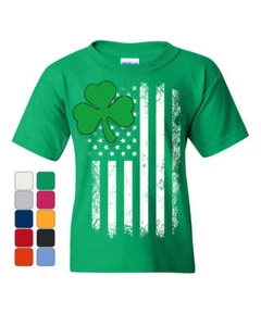 Shamrock Flag Stars and Stripes Youth T-Shirt Irish St. Patrick's Day Kids Tee - Picture 1 of 7