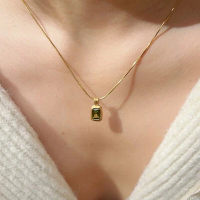 Изящный оливин перидот подвеска 18k золото покрытием стали минималист ожерелье - Изображение 1 из 4