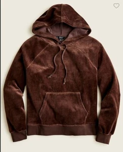 J.Crew Relaxed Deep Chocolate Brown Velour Hoodie Sz S/M  FREE Shipping - Picture 1 of 6