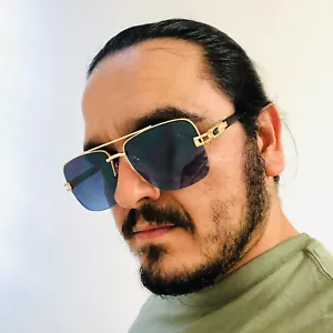 Sunglasses Blue Lens Gold Frame Fashion Men Street Wear Trendy Outdoor Gafas New - Picture 1 of 4
