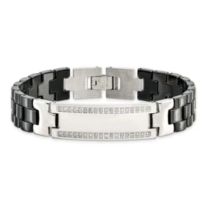 Stainless Steel Black Ceramic Diamond ID Bracelet - Picture 1 of 7