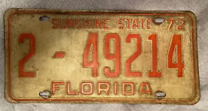 VINTAGE ORIGINAL 1972 "SUNSHINE STATE" FLORIDA LICENSE PLATE #2-49214 - Picture 1 of 2