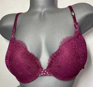 NEW Victorias Secret Bra Pushup Padded Burgundy Floral Lace Velvet Stars 34C - Picture 1 of 10