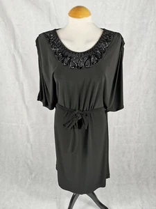 Ladies Dress Size 14 LINEA Black Stretch Embellished Neckline Party Evening - Picture 1 of 8