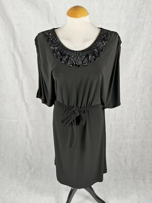 Ladies Dress Size 14 LINEA Black Stretch Embellished Neckline Party Evening - Image 1 of 4
