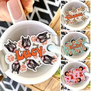 Personalized Dog Face Tumbler Name Tag, Custom 30oz 40oz Photo Pet Face Topper - Picture 1 of 15