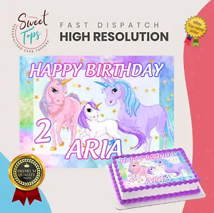 TOPPER TORTA COMMESTIBILE UNICORNO RETTANGOLARE DECORAZIONE PERSONALIZZATA - Foto 1 di 1