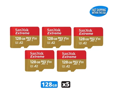 Sandisk 128GB Extreme MicroSD Memory Card GoPro MAX HERO9 HERO8 HERO7 Black (5) - Image 1 of 2