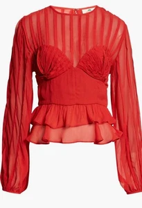 Nueva Camisa Top FARM RIO Roja Plisada Peplum Transparente Para Mujer Talla Mediana - Imagen 1 de 8