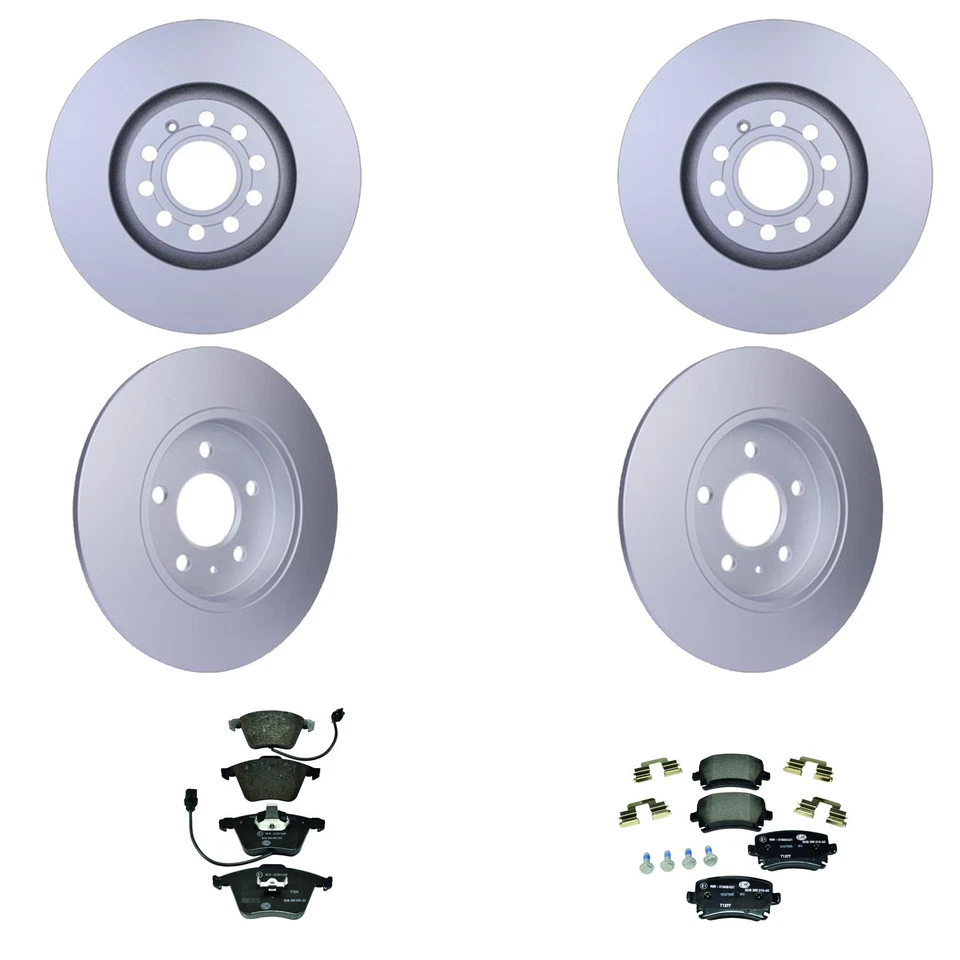 Kit de pastillas de freno de disco de bajo metal rotores delanteros traseros Hella para Audi A4 A4 Quattro AWD Foto 1 de 1