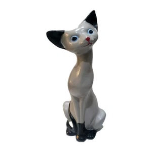 Vintage Siamese Cat Figurine Hand Painted Sweet Blue Eyes Tall 12" Excellent Con - Picture 1 of 9