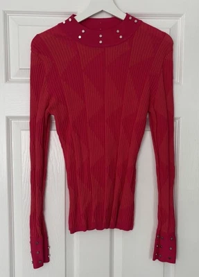 Red/ Pink ribbed jumper top high neck from Karen Millen size M studs  - Image 1 of 4