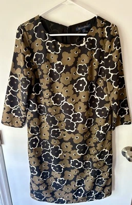 Vestido recto midi con flores marrón y negro Brooks Brothers mangas 3/4 forrado talla 6 Foto 1 de 4