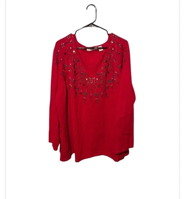 Suéter Vintage Marisa Christina Feo Navidad Rojo Talla 3X Cuentas Maestra Abuela Foto 1 de 4