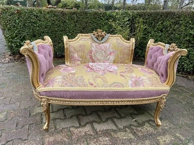 Sofa Couch Louis XVI French Gilt Rose Velvet Damask Vintage Settee 1960s - Image 1 of 4