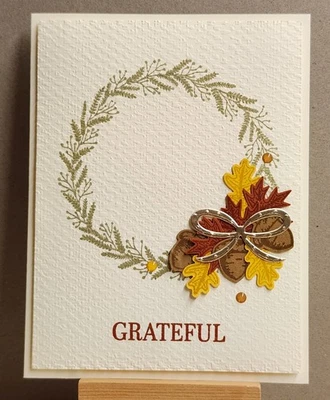 Stampin Up TIDINGS ALL AROUND * GRATEFUL * CARD KIT-Makes 4-PRETTY AUTUMN WREATH