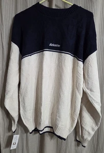 Maglione vintage Valvoline McBriar uomo XL blu panna maglia testurizzata made USA anni 90 - Foto 1 di 13