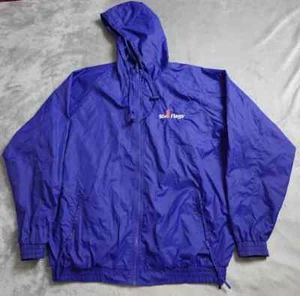 Six Flags Windbreaker Hooded Rain Jacket Men's XL Blue Zip Drawstring Outdoor - Picture 1 of 6