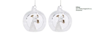 Set 2 palline ANGELO in vetro soffiato Ø 8 cm ,  Collezione ORNAMENTS - Immagine 1 di 3