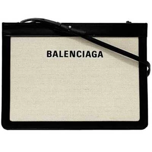 Balenciaga Shoulder Bag Navy Pochette f-21650 Natural White Black 339937 Good - Picture 1 of 10