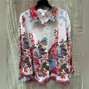Cynthia Rowley 2X linen floral lightweight button up shirt - Imagen 1 de 5