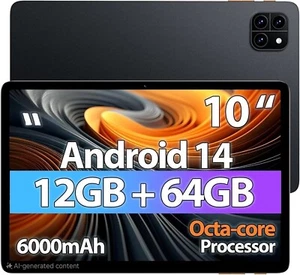 Android Tablet, 10 inch Android 14 Tablet, Octa-core CPU,Dual Speakers, 6000mAh - Picture 1 of 7
