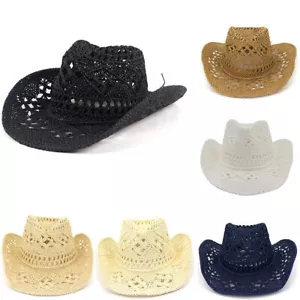 Outdoor Summer Beach Men Women Western Cowboy Cowgirl Brim Sun Protection Hat - Picture 1 of 18