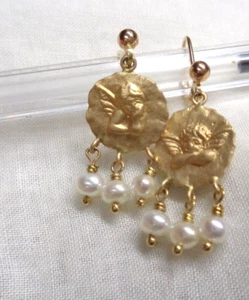 Pendientes PETER BRAMS DESIGNS PBD Oro Amarillo 14K CHERUM & PERLA Palanca Trasera 4.1g - Imagen 1 de 6