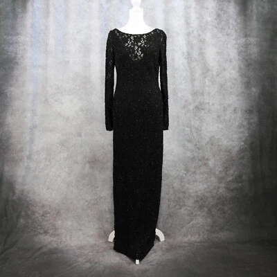 Vestido Largo Carmen Marc Valvo Negro Diseño Floral Cuentas Talla 14 Foto 1 de 4