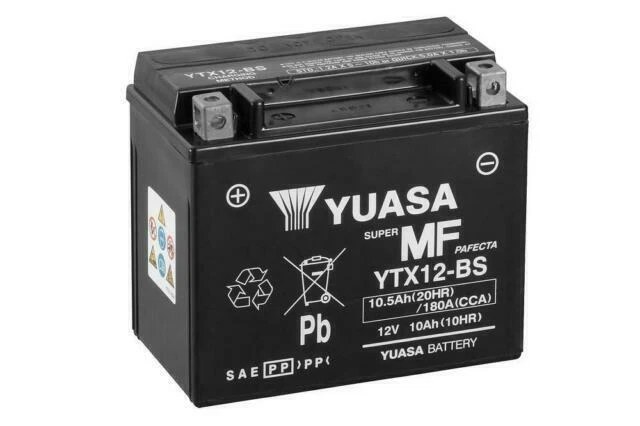 Yuasa YTX12-BS 12V Automotive Battery - Black