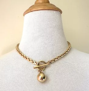 Linked Chain Necklace With Charm Ball/ Toggle Closure/ Gold Color - Picture 1 of 4