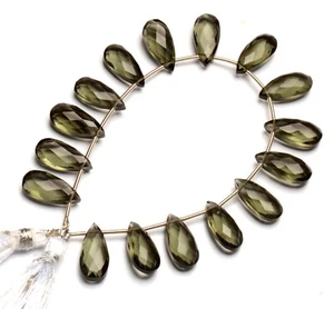 Green Moss Aquamarine Color Quartz 15x7 mm Faceted Pear Briolette 6.5" Strand - Picture 1 of 6